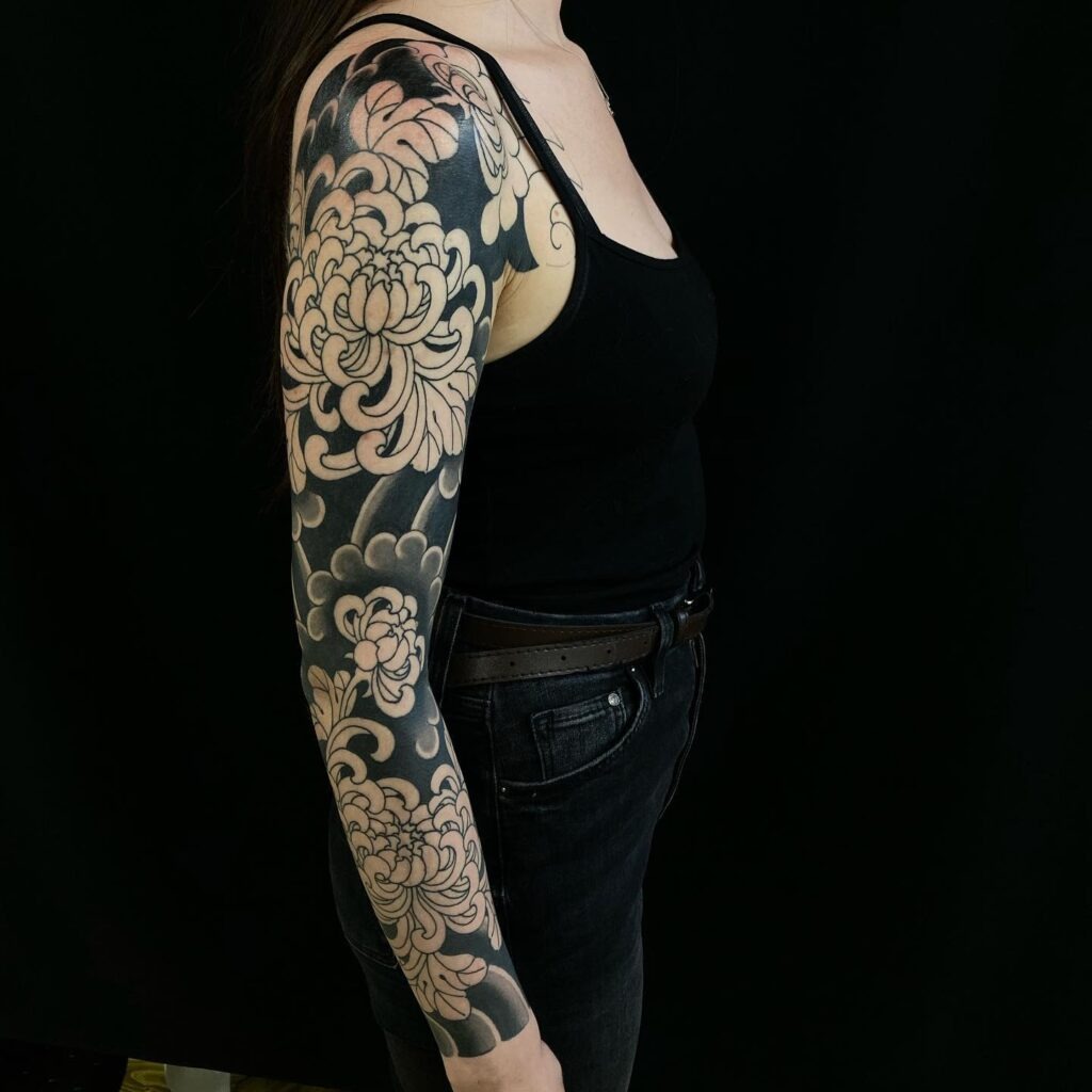 Full Sleeve Peony and Cloud Irezumi Tattoo Tattoo Design