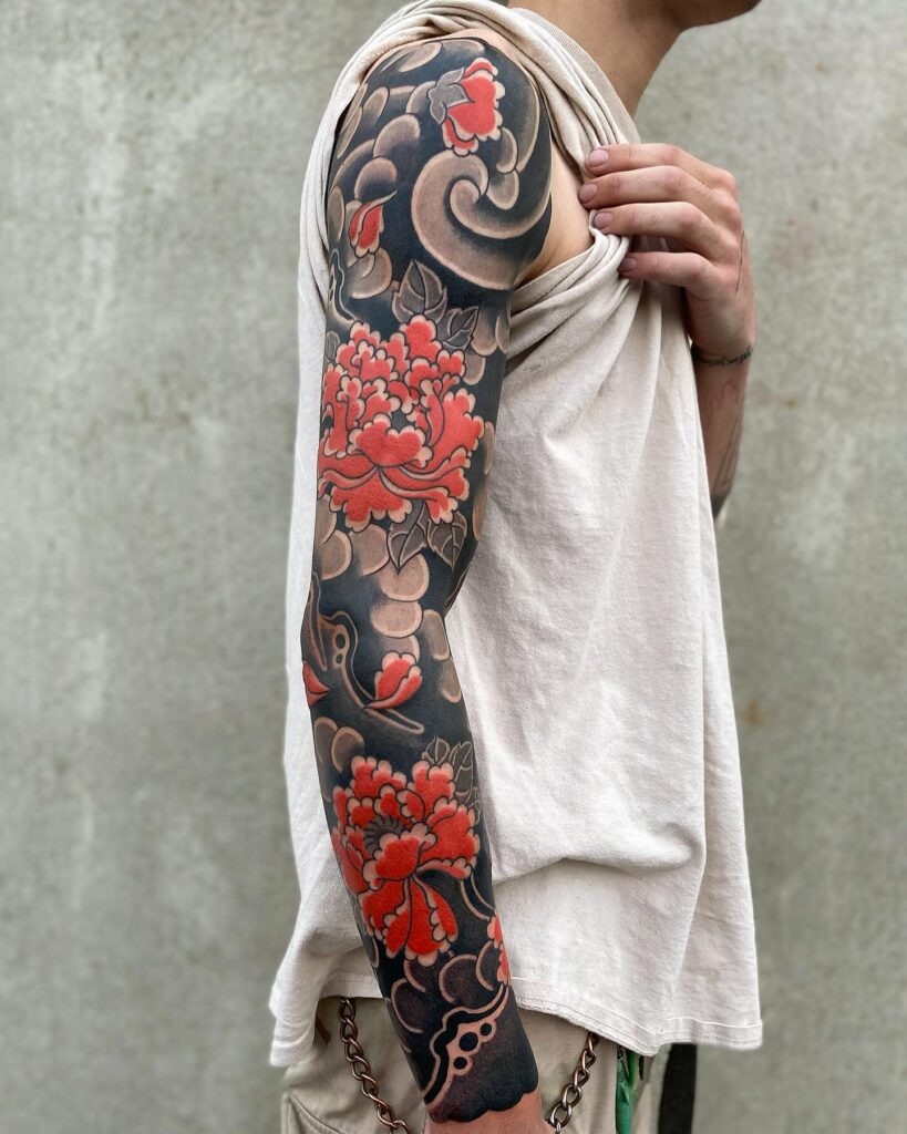 Irezumi-Inspired Peony Sleeve Tattoo Tattoo Design