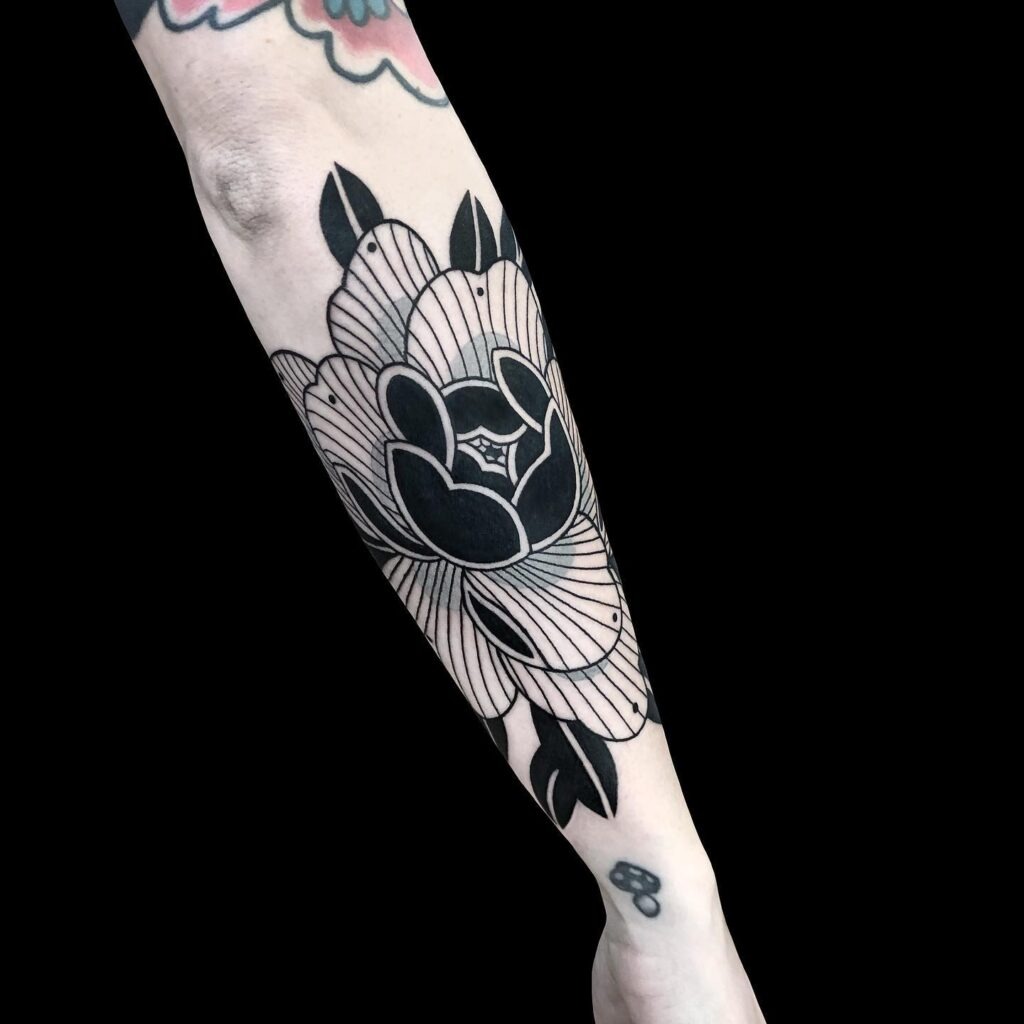 Minimalist Blackwork Peony Tattoo Tattoo Design
