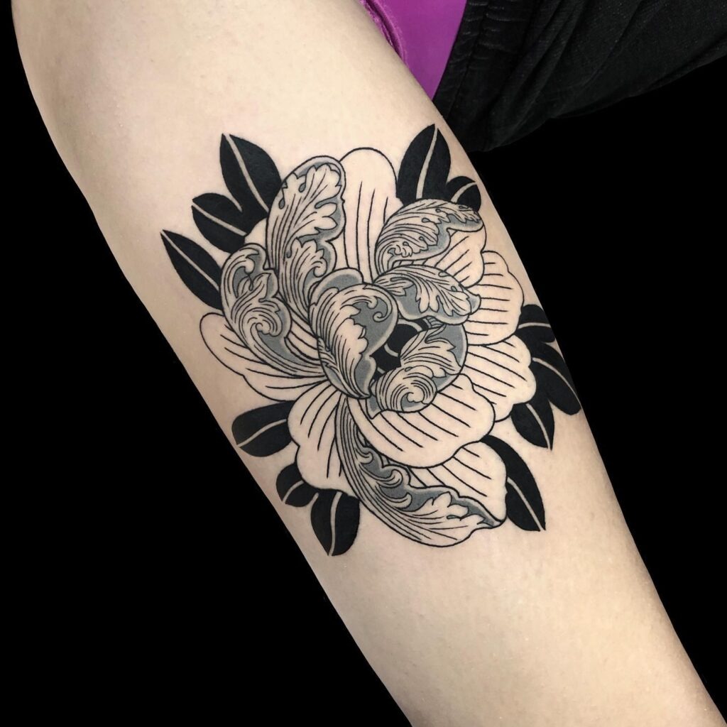 Monochrome Elegance Japanese Peony Tattoo Tattoo Design