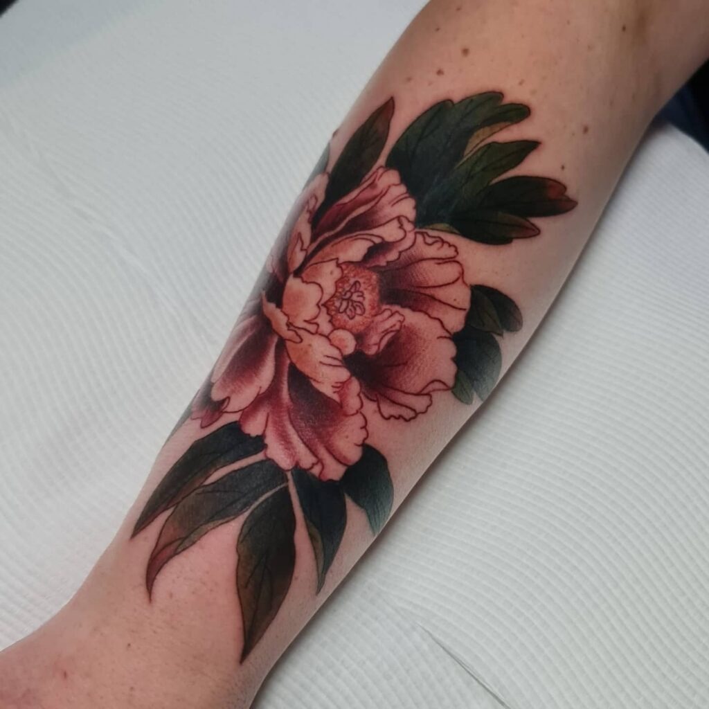 Soft Shaded Peony Forearm Tattoo Tattoo Design