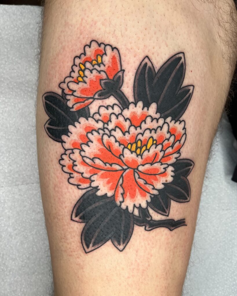 Traditional Flash-Style Japanese Peony Tattoo Tattoo Design