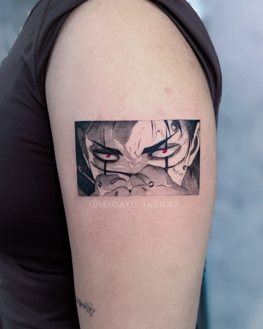 Dramatic anime character tattoo on the arm Tattoo Design