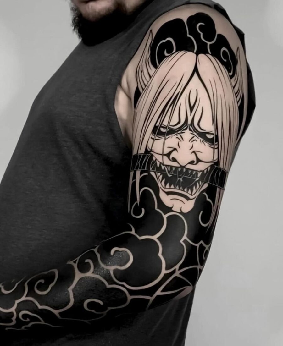 Dramatic Japanese tattoo featuring a fierce creature Tattoo Design