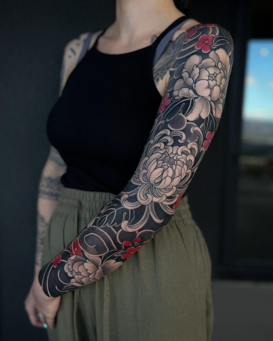 Intricate Japanese floral sleeve tattoo art Tattoo Design