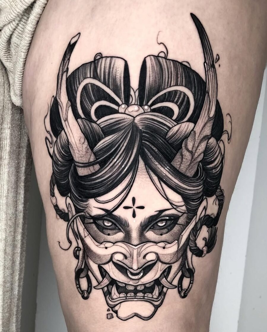 Intricate Japanese Oni Mask Tattoo Design Tattoo Design