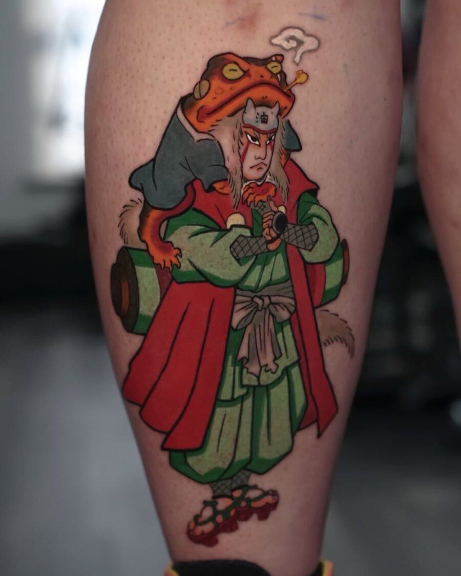 Intricate Japanese tattoo featuring a mythical figure Tattoo Design
