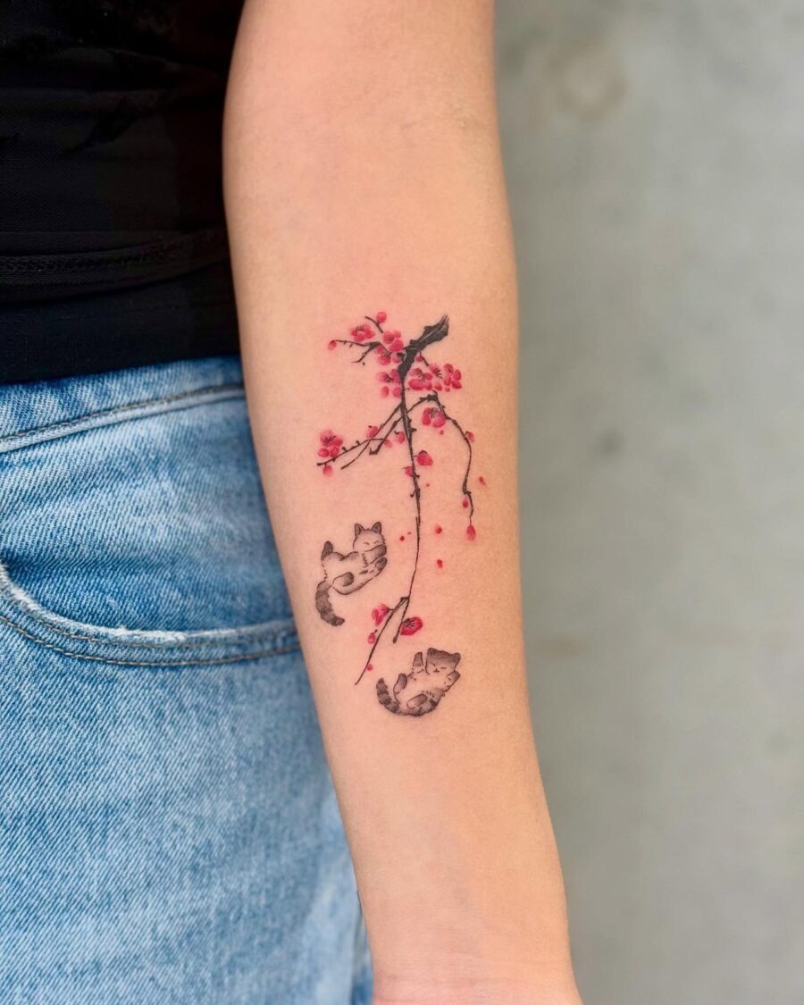 Koi fish and cherry blossoms in harmony Tattoo Design
