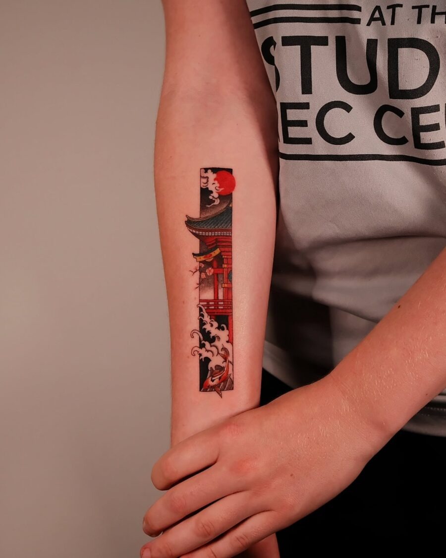 Stunning torii gate with bold elements Tattoo Design