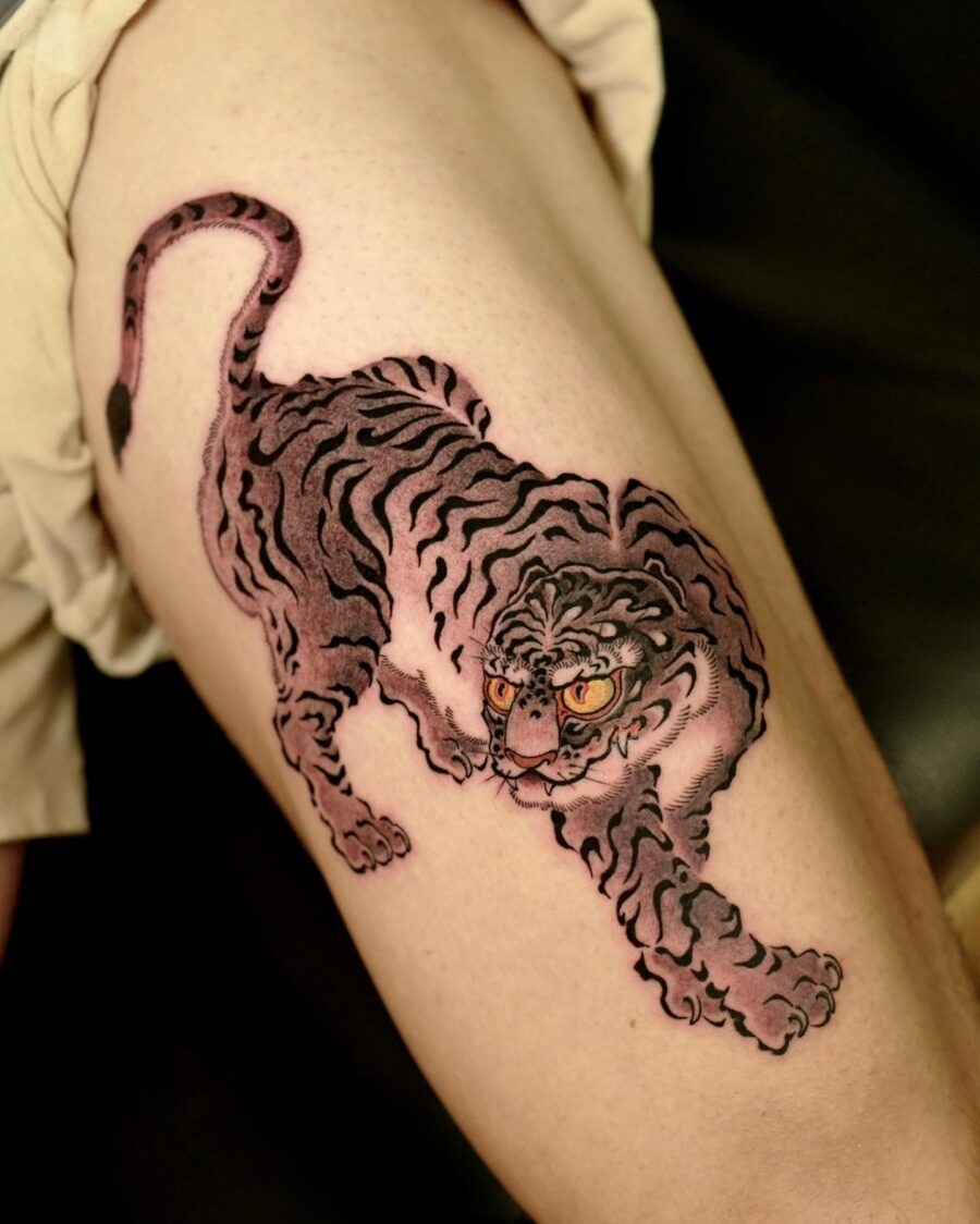 Stunning traditional tiger tattoo in vivid colors Tattoo Design