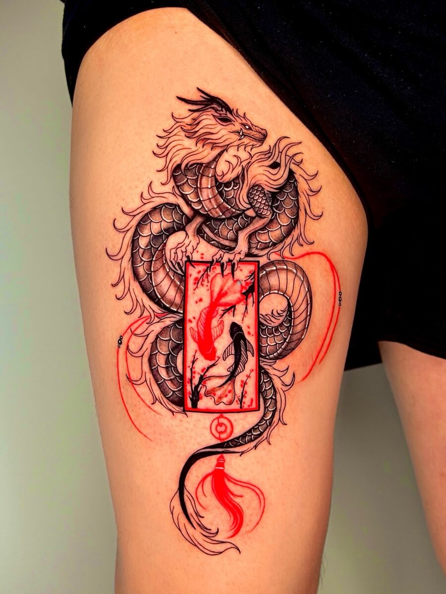Symbolic Japanese dragon inked masterpiece Tattoo Design