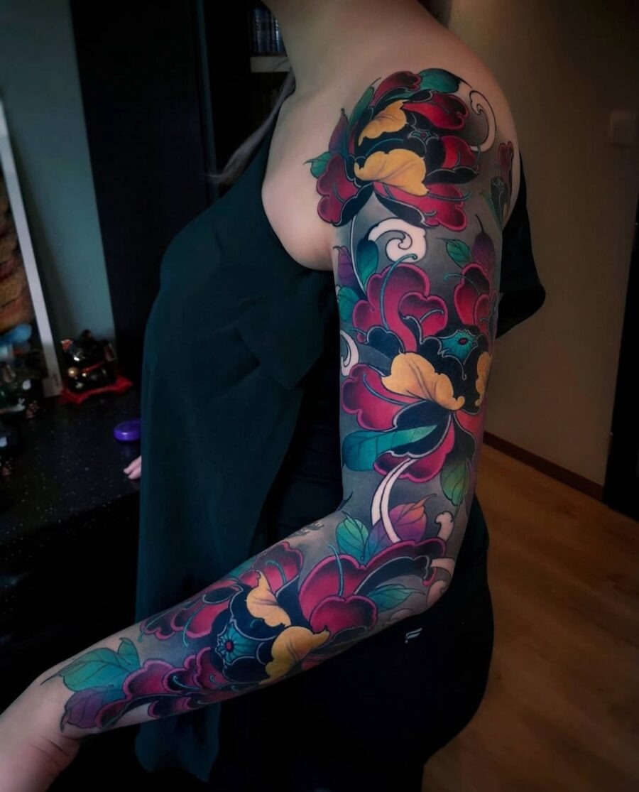 Vibrant Japanese Flower Tattoo Design Tattoo Design