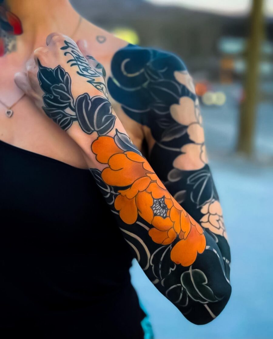 Vibrant Japanese Flower Tattoo Sleeve Design Tattoo Design