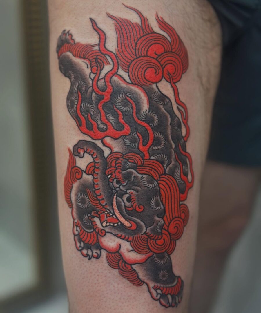 Vibrant Japanese tattoo of a fiery dragon Tattoo Design