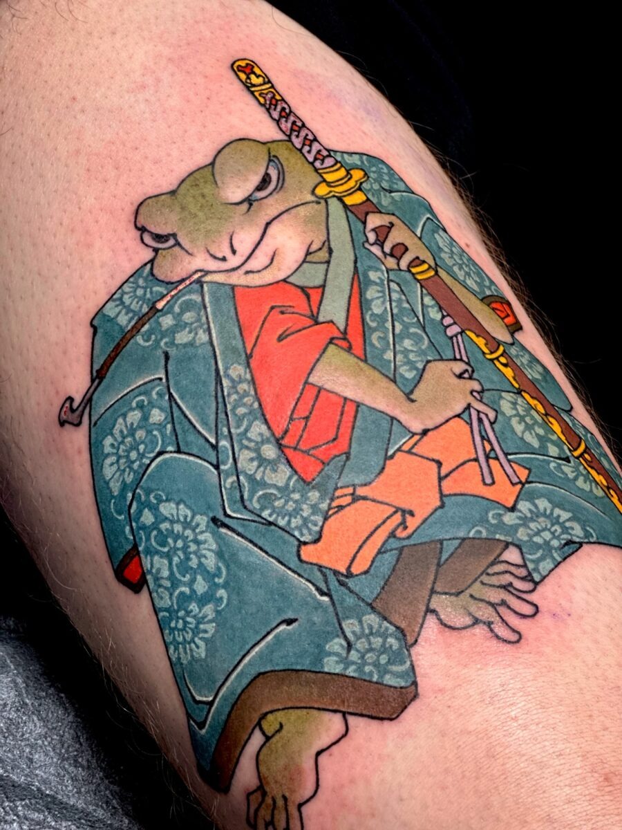Vibrant Samurai Frog Tattoo in Traditional Style Tattoo Design