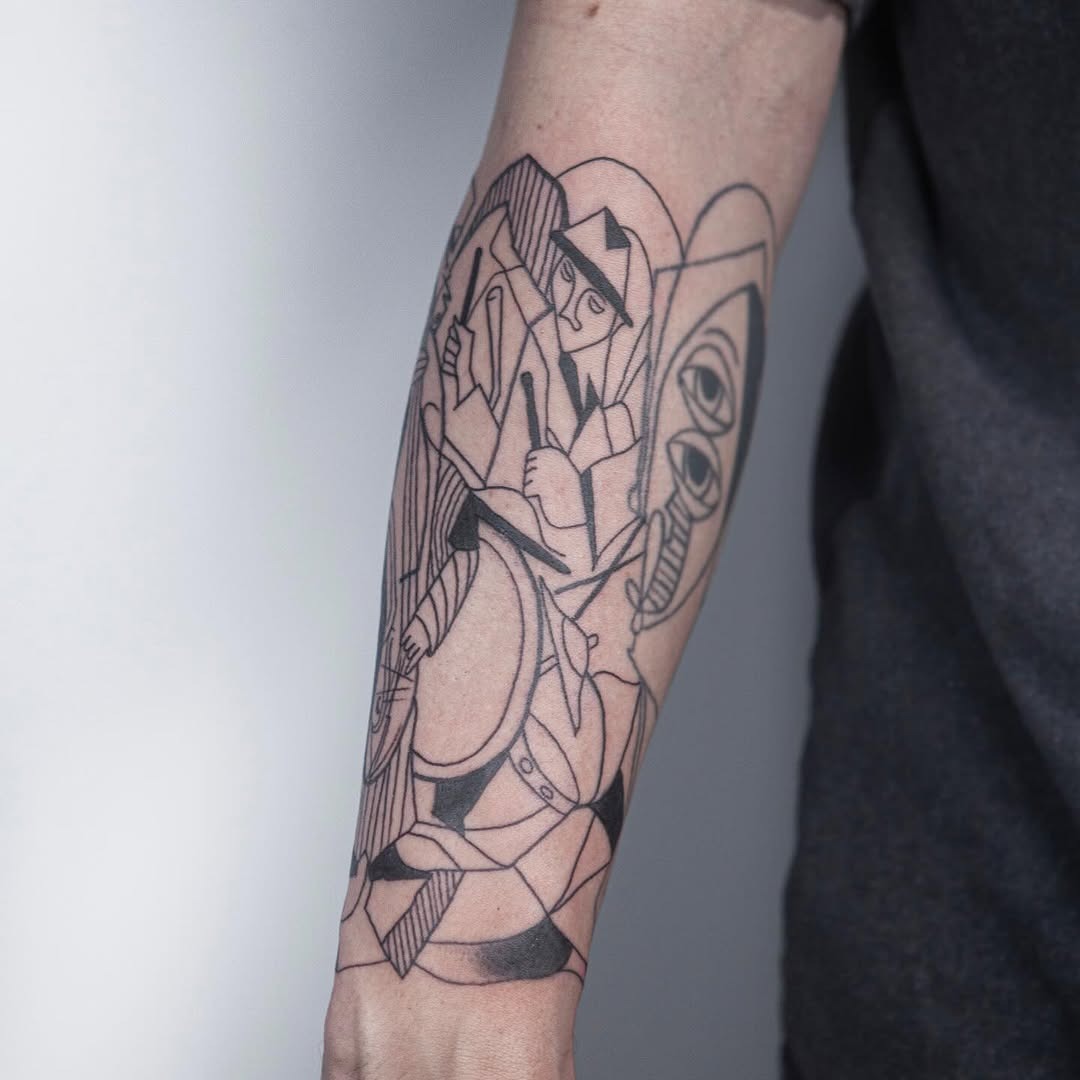 Abstract Jazz-Inspired Line Art Tattoo Design Tattoo Design