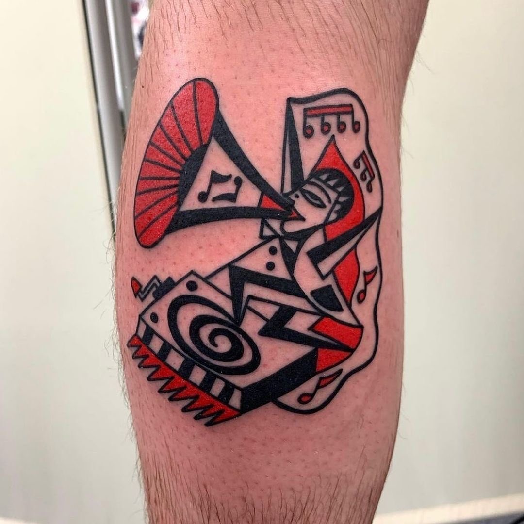 Abstract jazz tattoo featuring vibrant colors and shapes Tattoo Design