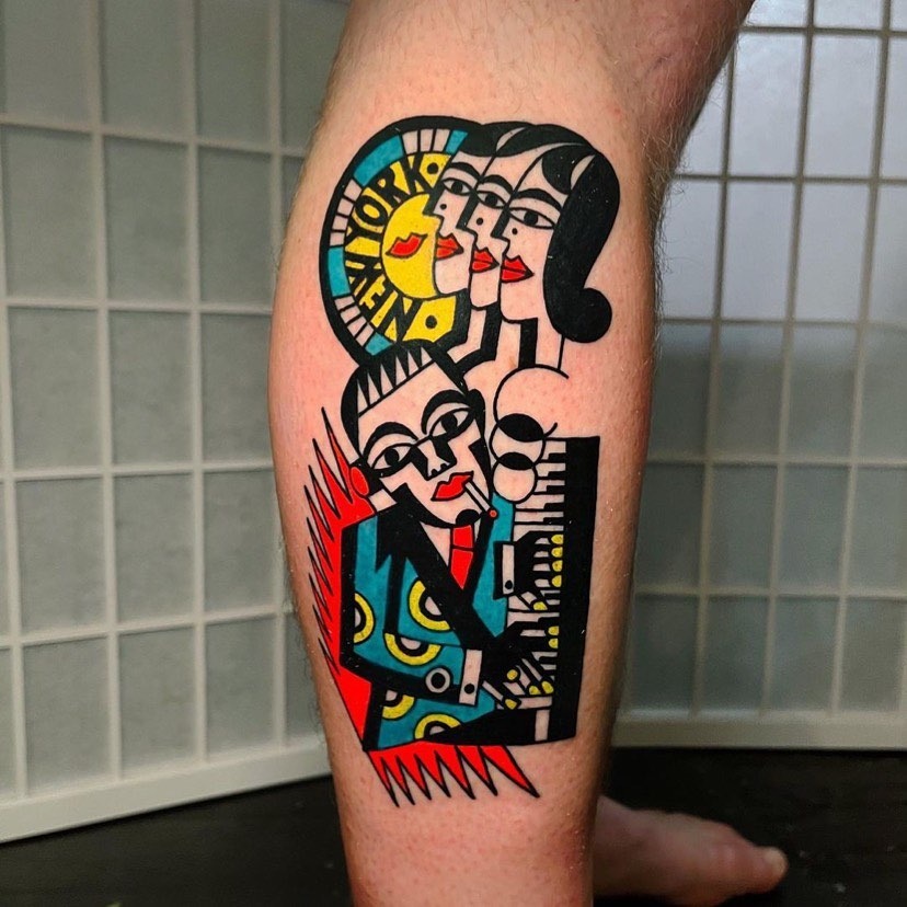 Artful Jazz-Inspired Tattoo Design Full of Color Tattoo Design