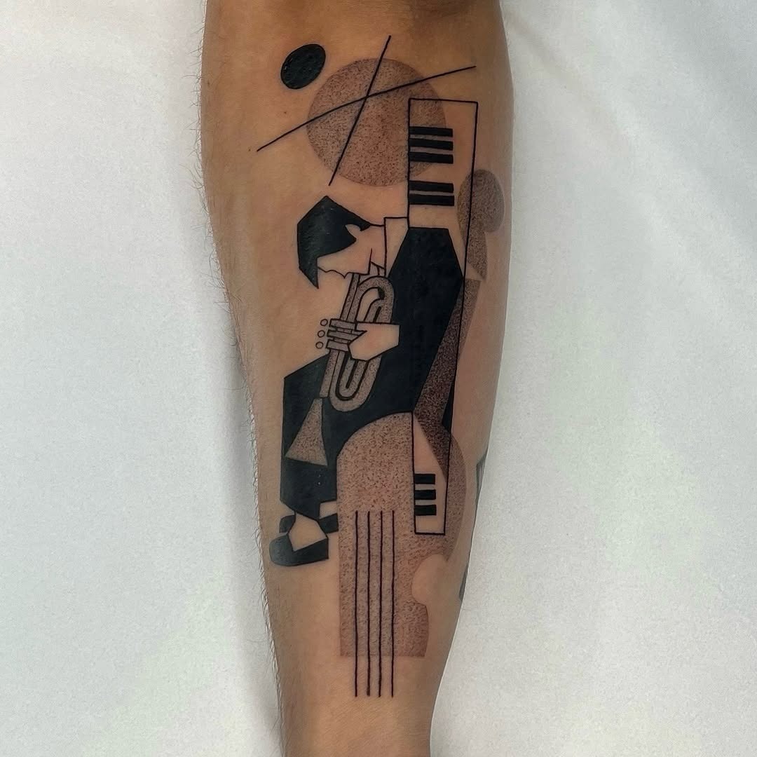 Stylish jazz musician inked in modern design Tattoo Design