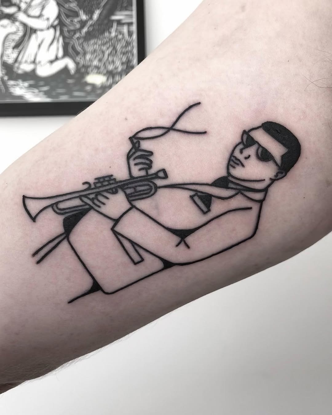 Stylish jazz musician tattoo in minimalist design Tattoo Design