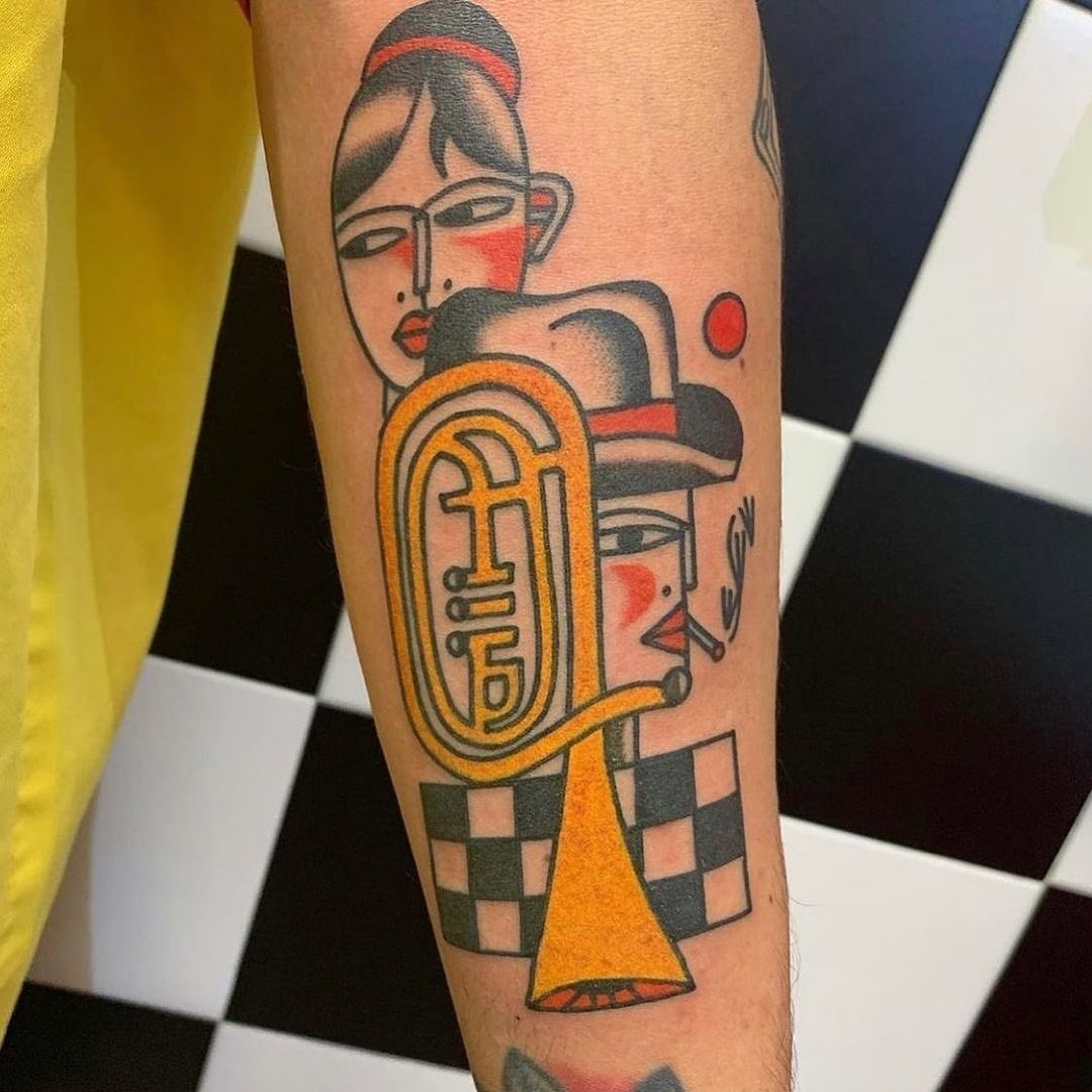 Unique Jazz Tattoo Blending Music and Art Tattoo Design