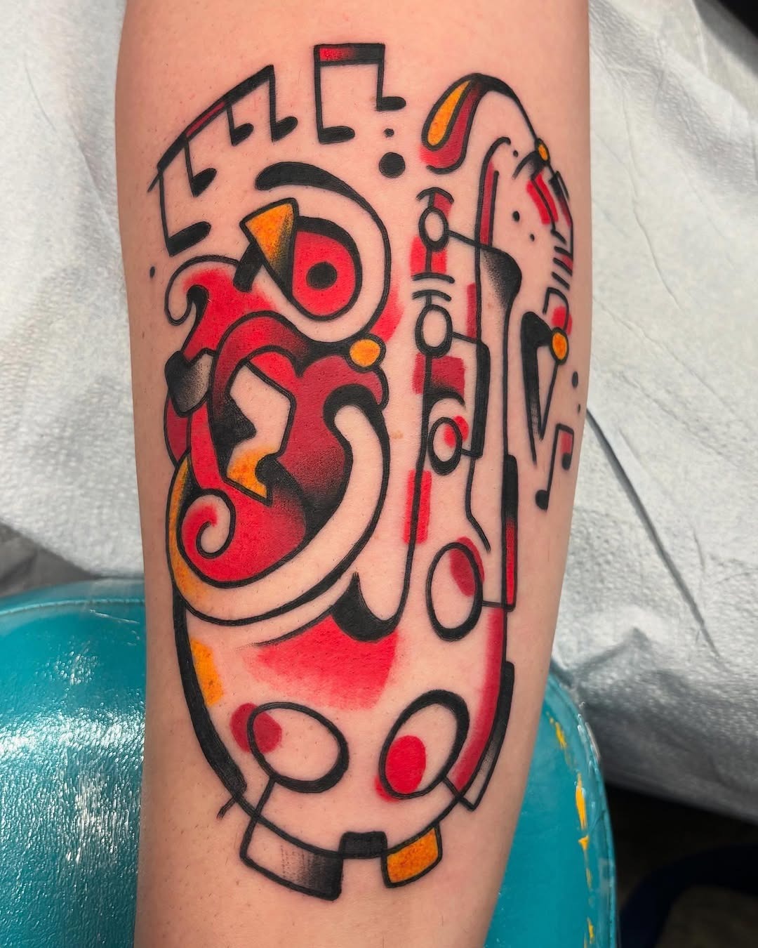 Vibrant saxophone tattoo with musical flair Tattoo Design