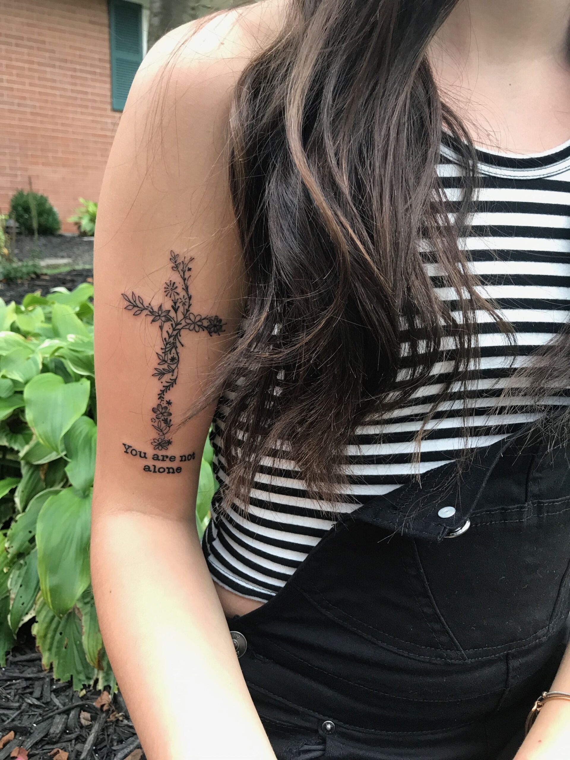 Cross Tattoo Designs: Black and White Floral Cross Tattoos with Inspirational Quote Tattoo Design