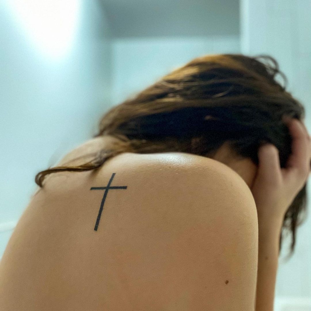 Cross Tattoo Designs: Bold and Plain Black Cross Tattoos on the Shoulder Tattoo Design