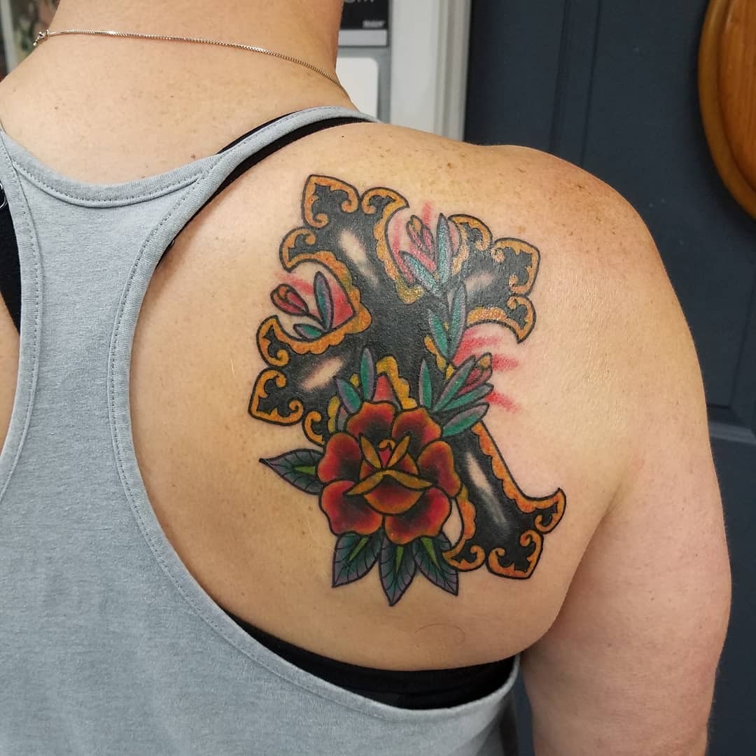 Cross Tattoo Designs: French Style Cross and Flower Cross Tattoos Tattoo Design