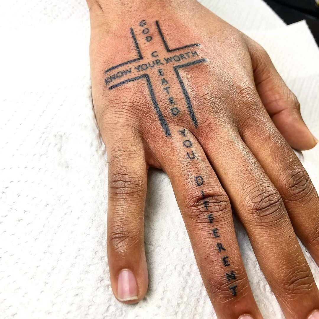Cross Tattoo Designs: God Created You Different Hand Cross Tattoos Tattoo Design