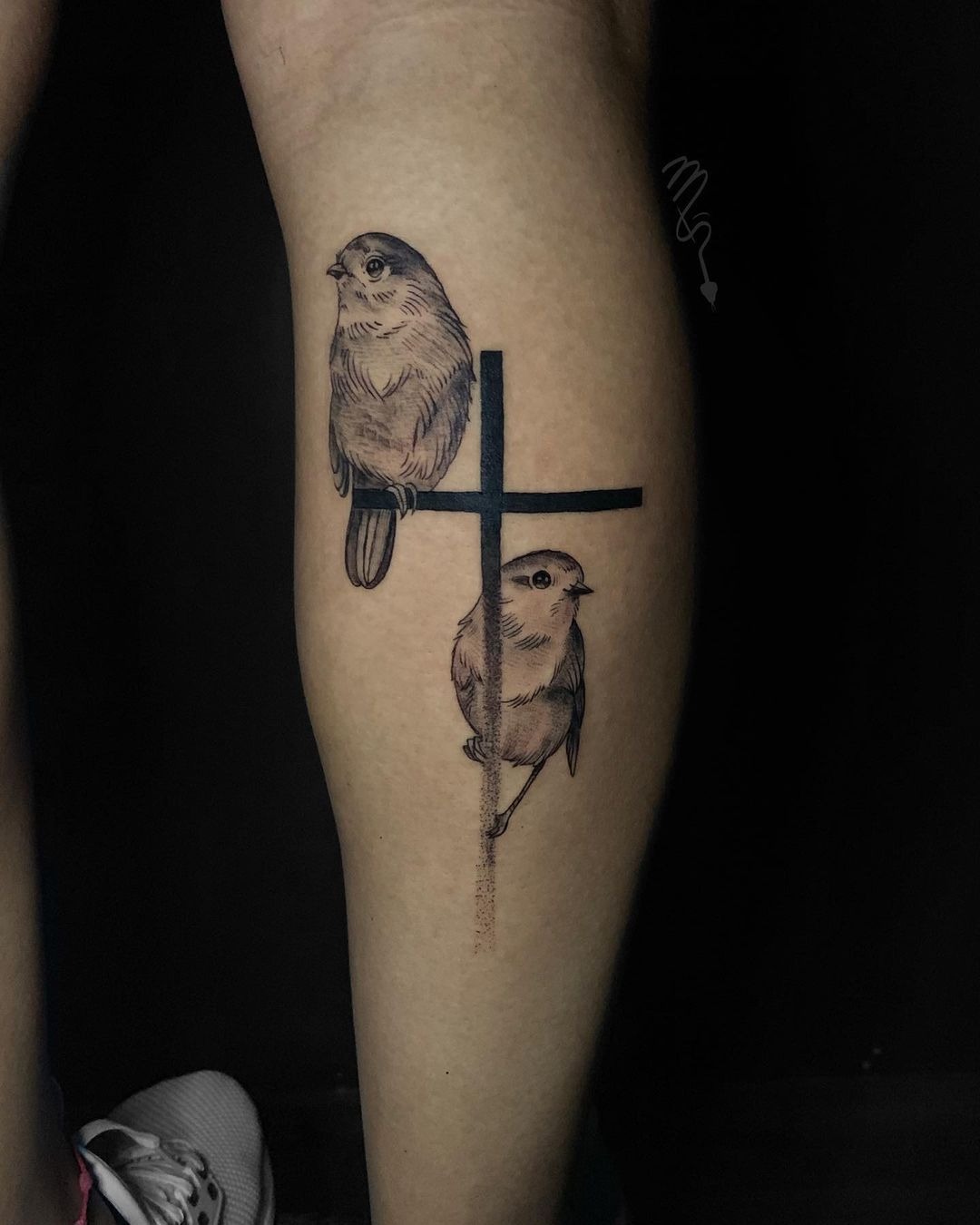 Cross Tattoo Designs: Love Birds Perching on Simple Cross Tattoo Tattoo Design