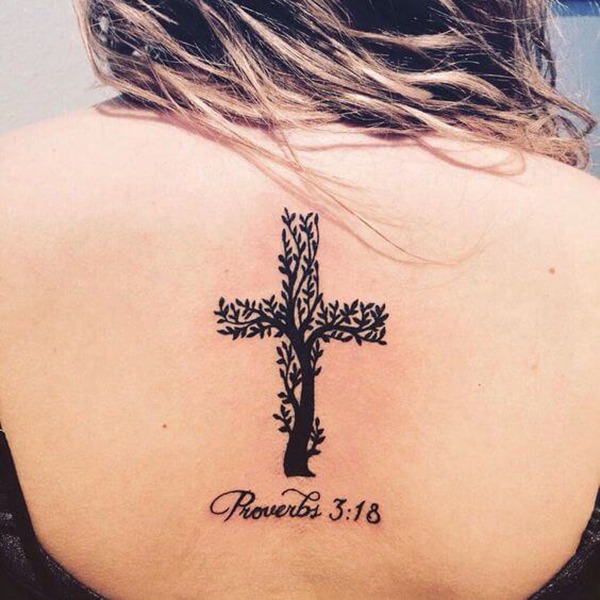 Cross Tattoos Idea:Tree Tattoowith Proverbs Bible Verse Tattoo Design
