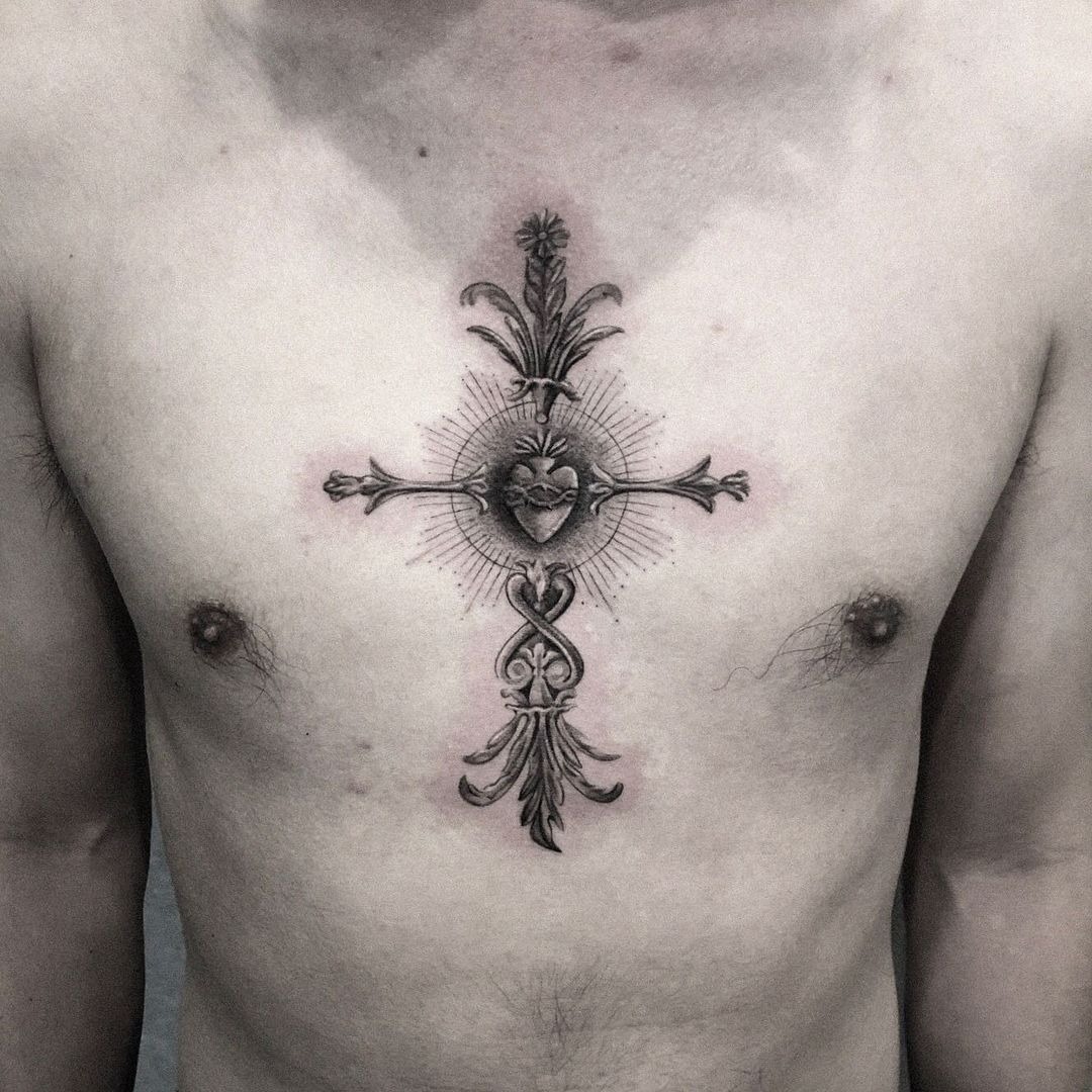 French Cross Tattoo with a Crown of Thorns Tattoo Design