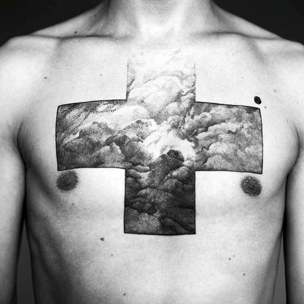 Outlined Greek Cross Tattoo with Rocks Inside Tattoo Design