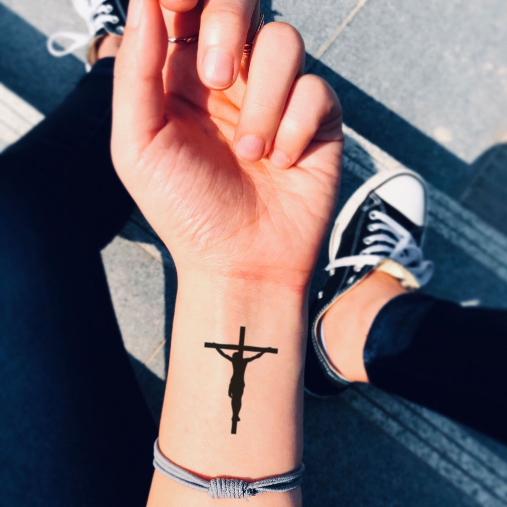 Plain Wrist Cross Tattoo Black Tattoo Design