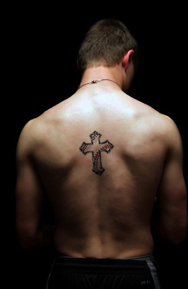 Pointed Celtic Cross Tattoo with Baseball Stitching Tattoo Design