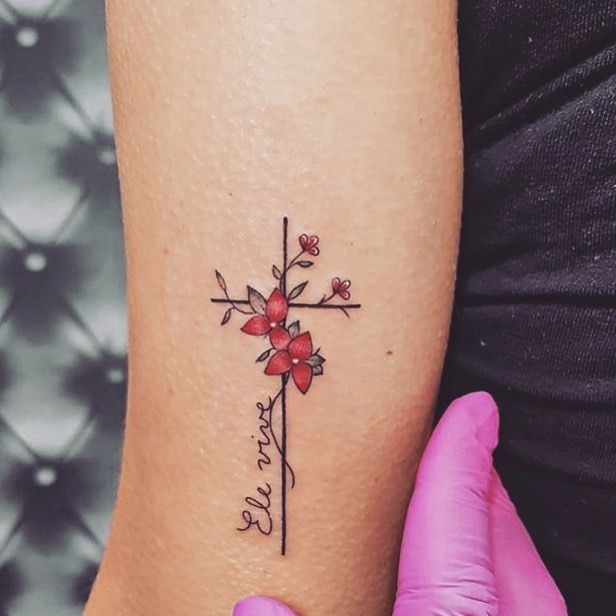 Portuguese Cross Tattoos with Quote Tattoo Design