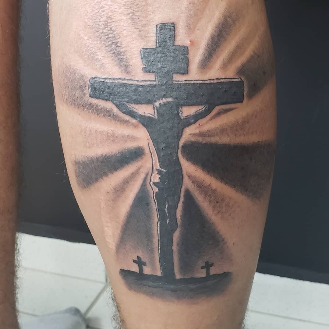 Silhouette of Jesus on the Cross Tattoo on Calvary Hill Tattoo Design