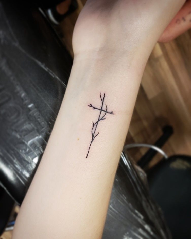 Simple and Elegant Branch Cross Wrist Cross Tattoo Tattoo Design