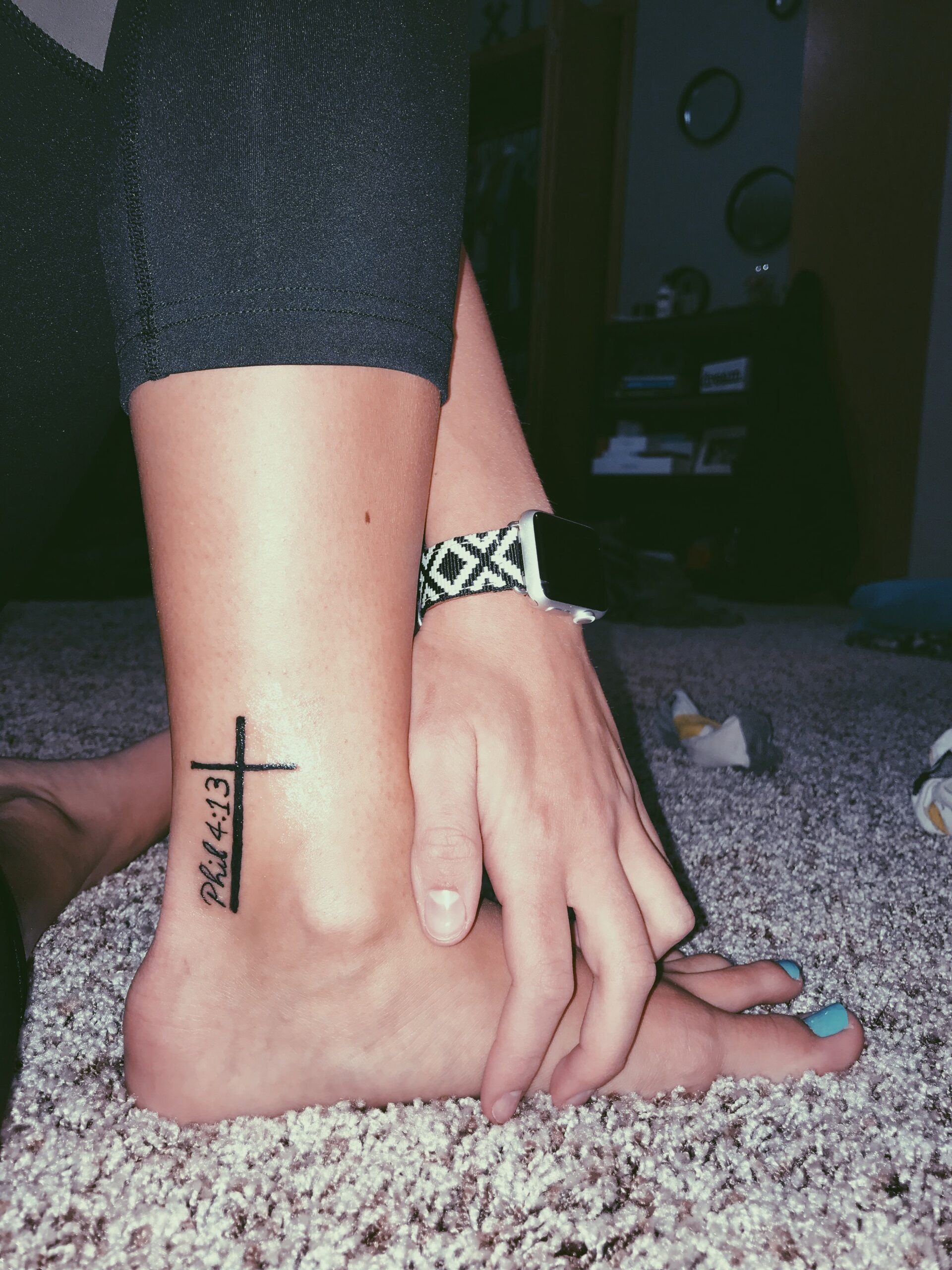 Simple CrossAnkle Tattoowith Bible Verse Tattoo Design