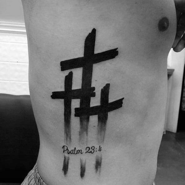 Slanted Crosses at Calvary with a Bible Verse Cross Tattoo Tattoo Design