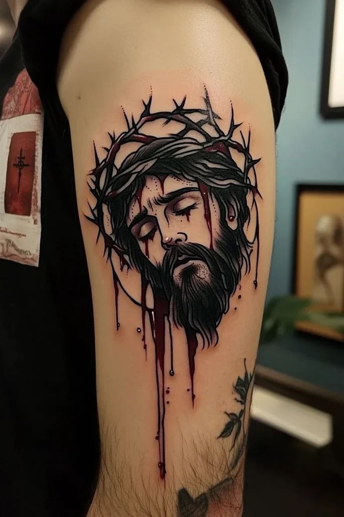 Bold Traditional Jesus Head Tattoo Tattoo Design