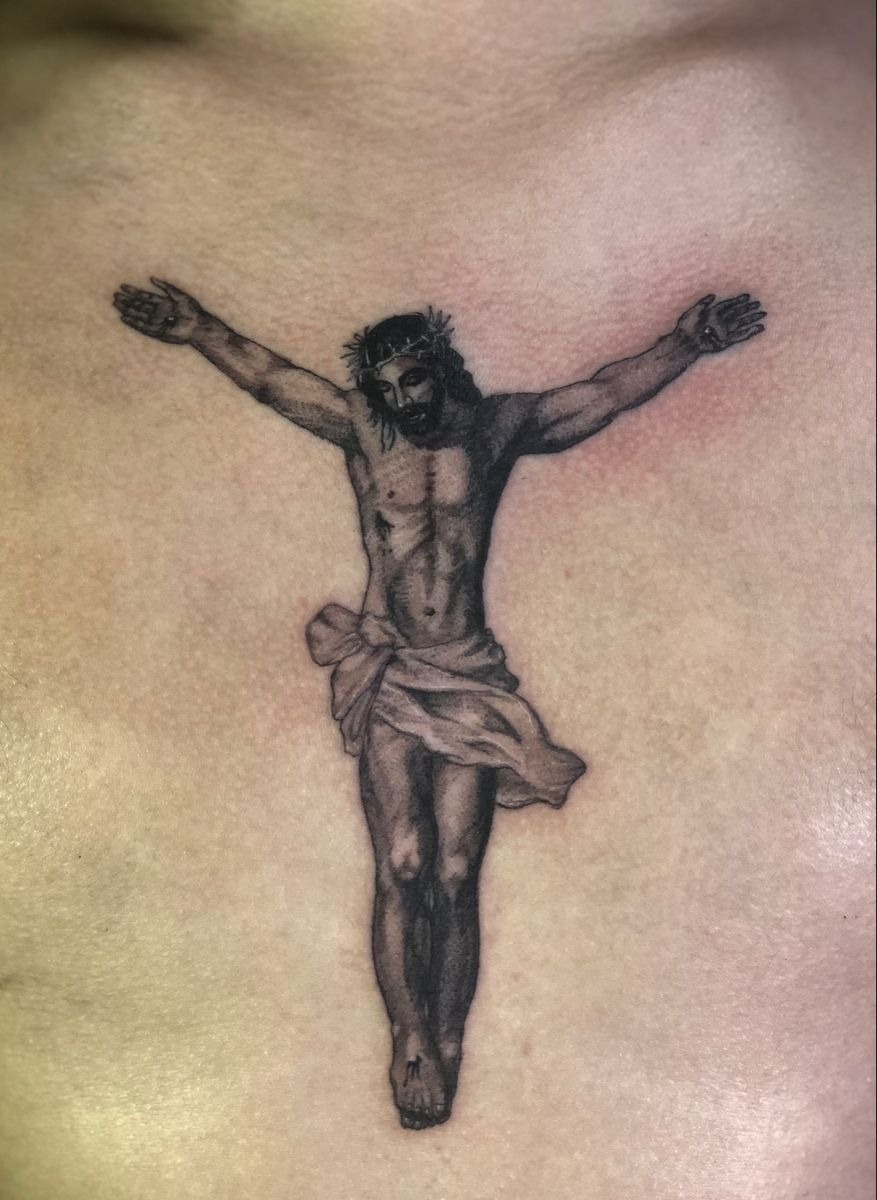 Cross-Free Crucified Jesus Chest Tattoo Tattoo Design
