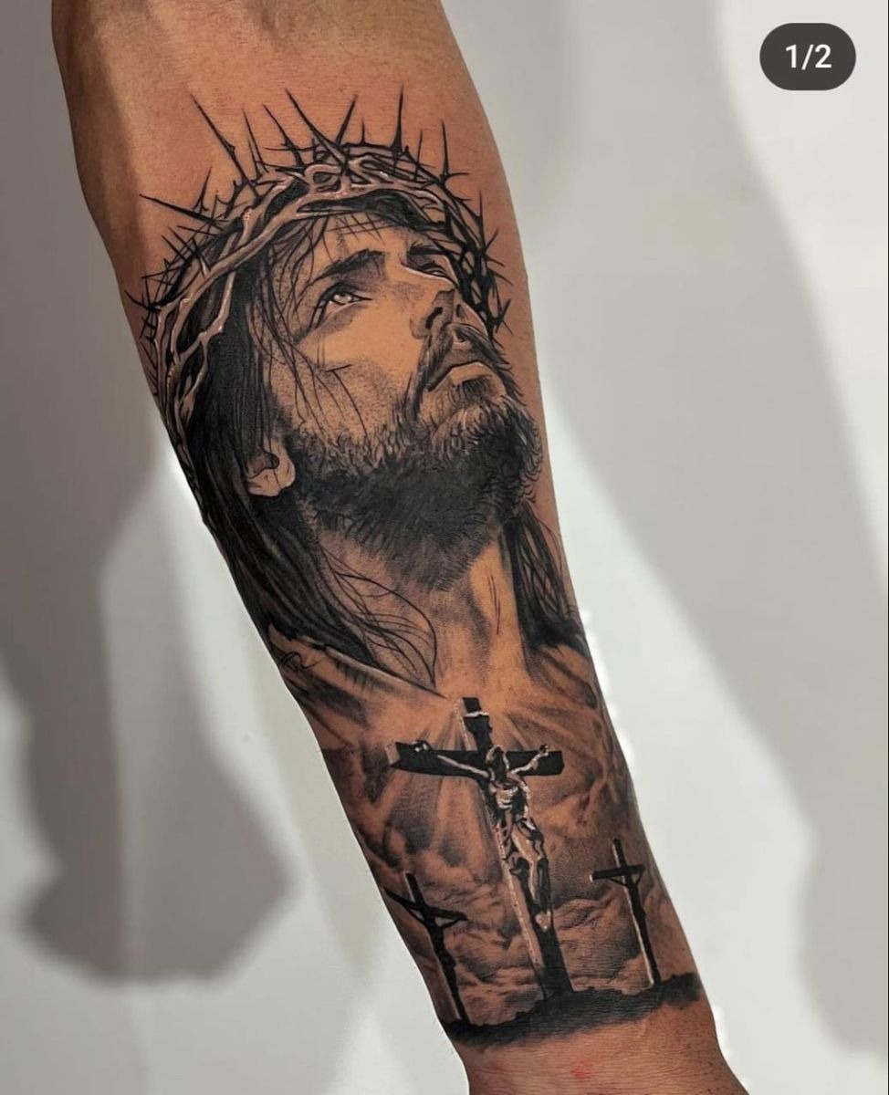 Crown of Thorns and Calvary Forearm Tattoo Tattoo Design