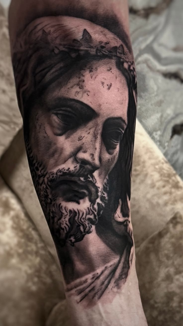 Dark Realistic Jesus Portrait Tattoo Design