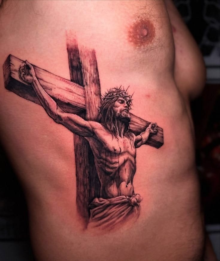 Detailed Crucifixion Rib Tattoo Tattoo Design