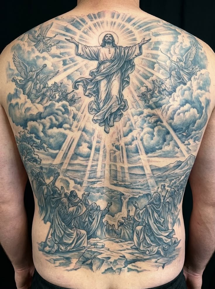 Heavenly Ascension Full Back Tattoo Tattoo Design
