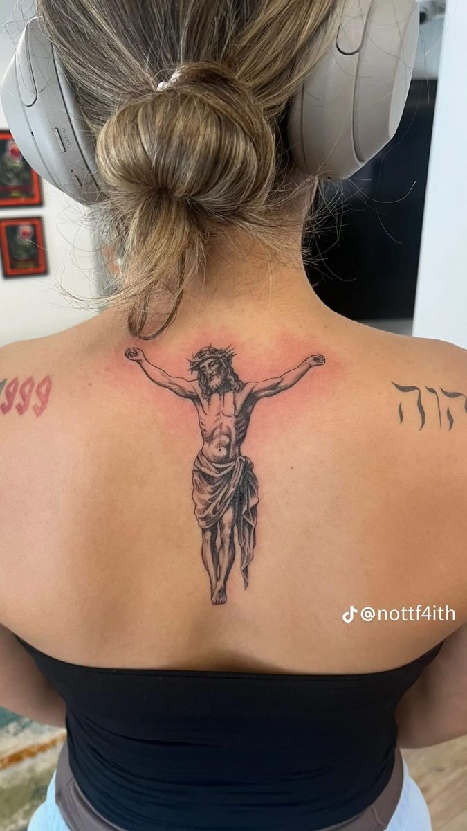 Open-Armed Jesus Upper Back Tattoo Tattoo Design