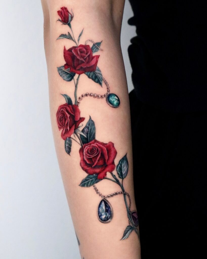 Birthstone and Rose Family Tribute Tattoo Tattoo Design
