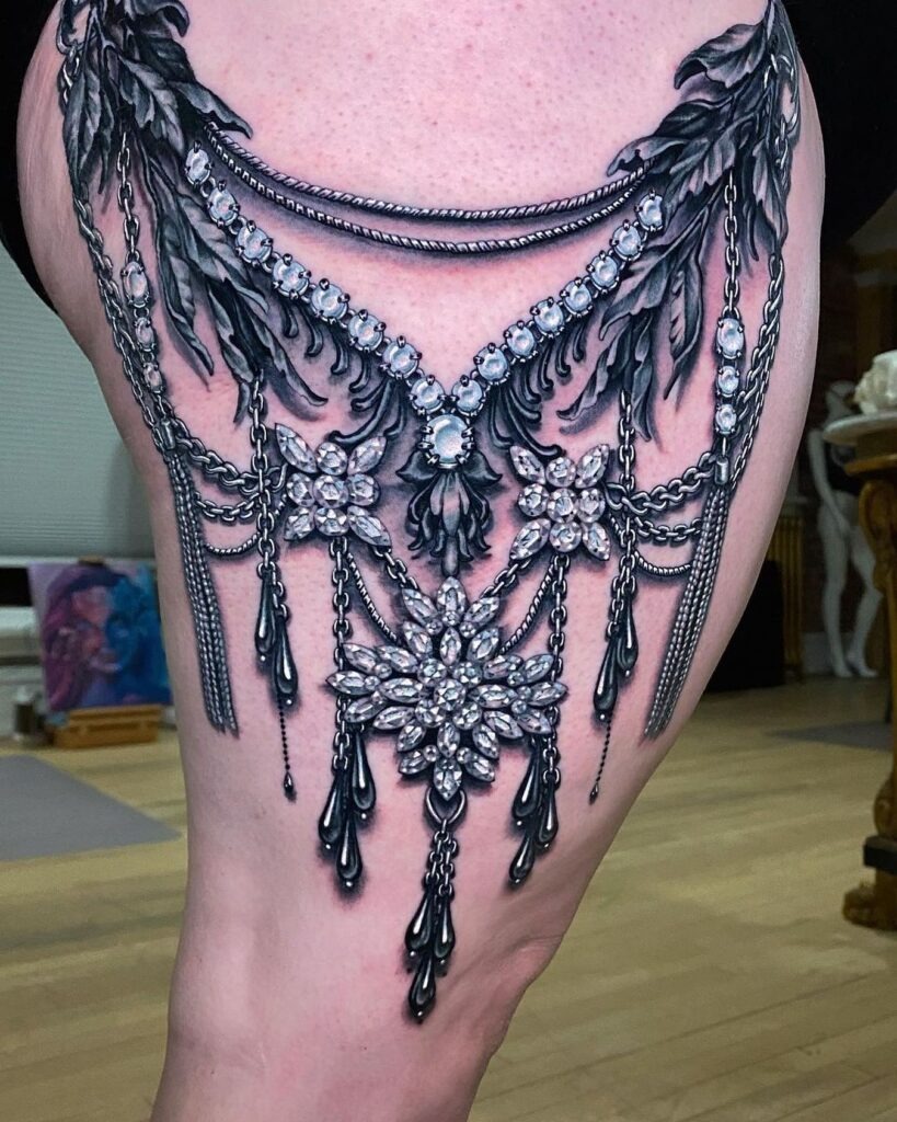 Black Diamond Draped Necklace Tattoo Tattoo Design